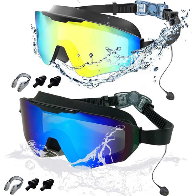 2 Pairs of Anti-fog and UV-protective Swimming Goggles with Earplugs and Nose Clips