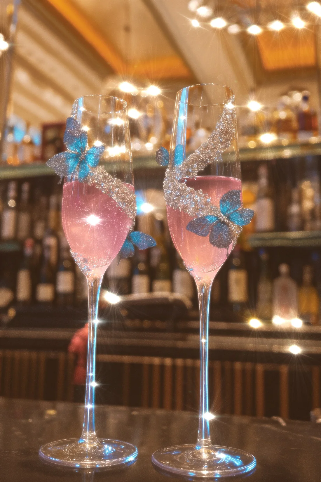 Butterfly Kisses Crystals Champagne Flute Set