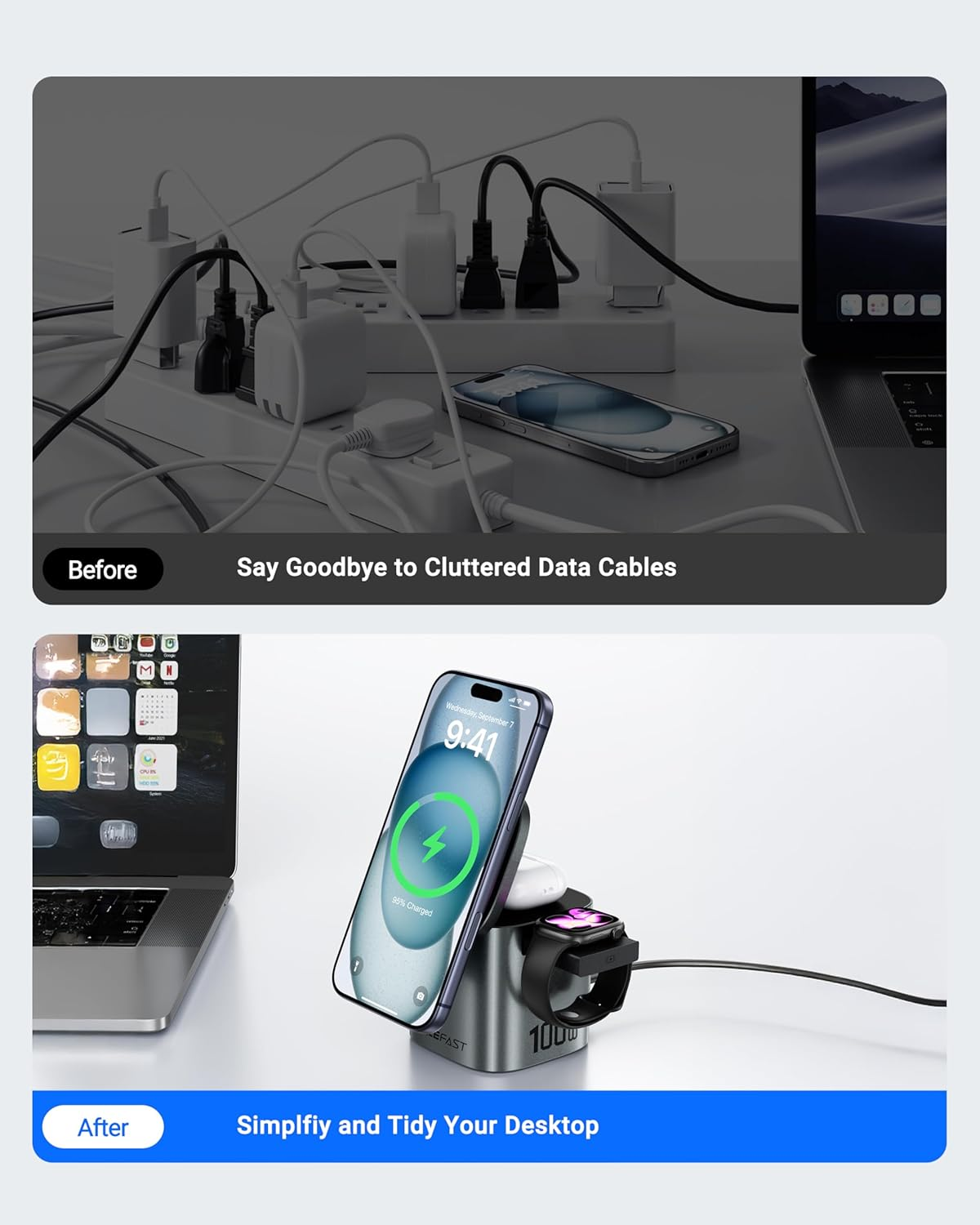 Rotating Rubik's Cube 6-in-1 Magnetic Wireless Charger