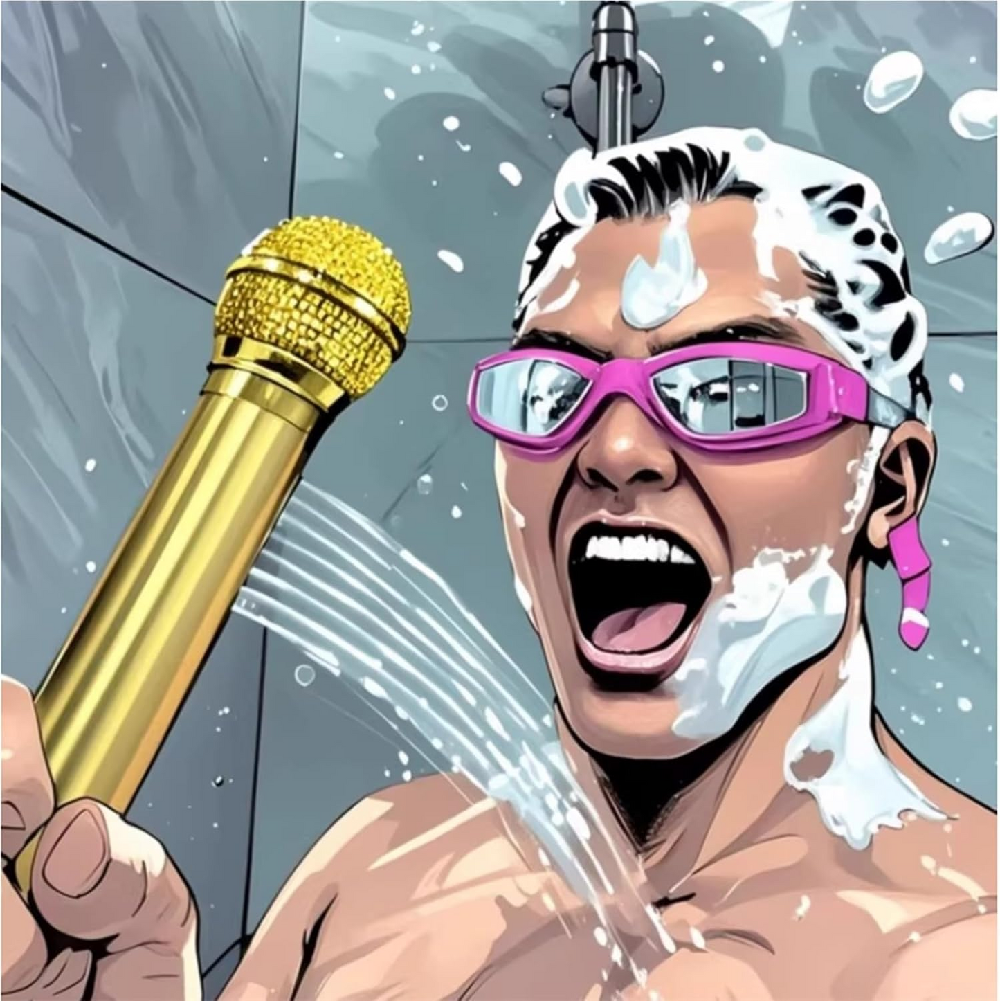 Metallic Microphone-Shaped Shower Head