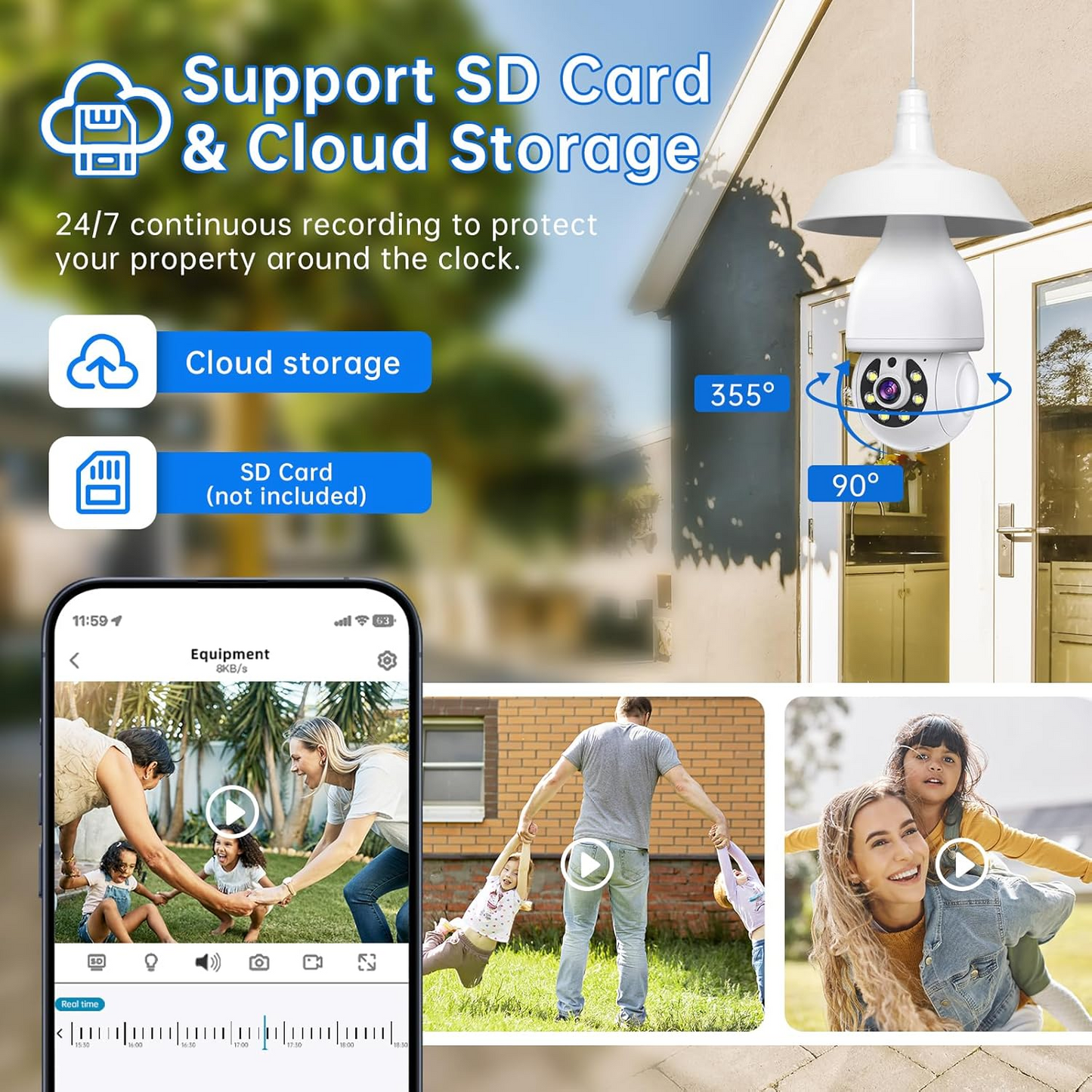 360-Degree Rotating Home Light Bulb Security Camera