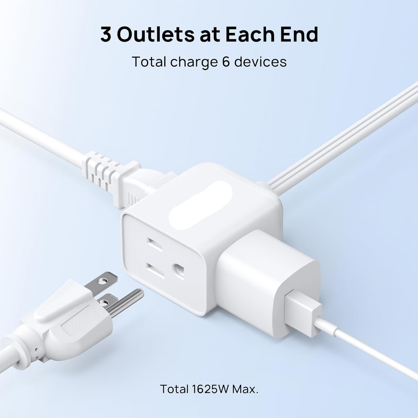 Split-Type Extension Power Strip With Flat Wall Plug