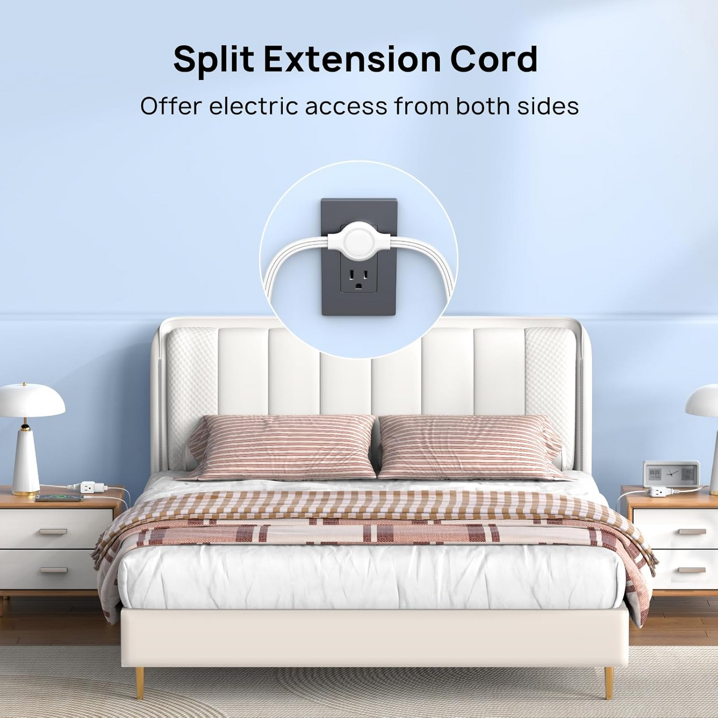 Split-Type Extension Power Strip With Flat Wall Plug