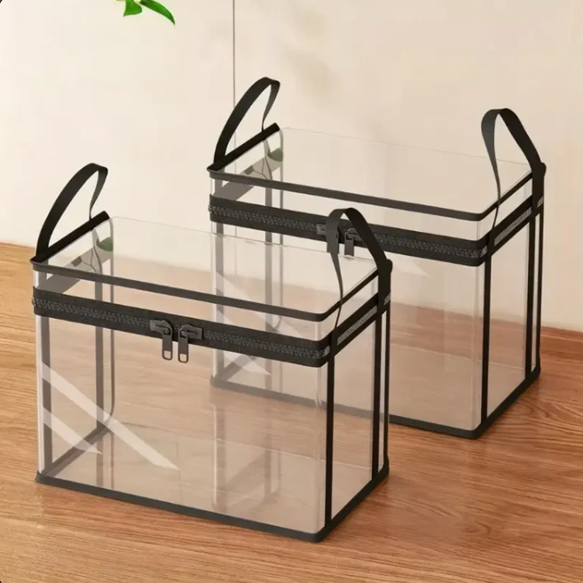 Large Transparent Storage Box With Zipper Lid