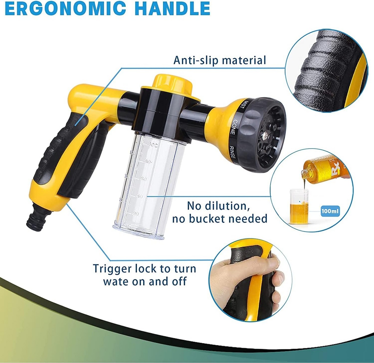 Garden Hose High-Pressure Spray Gun With Soap Dispenser