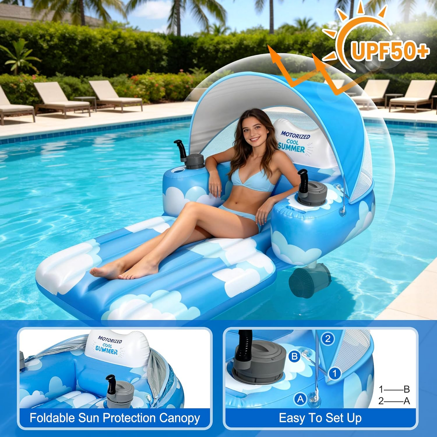 Electric Swimming Machine With Reclining Chair and Sunshade