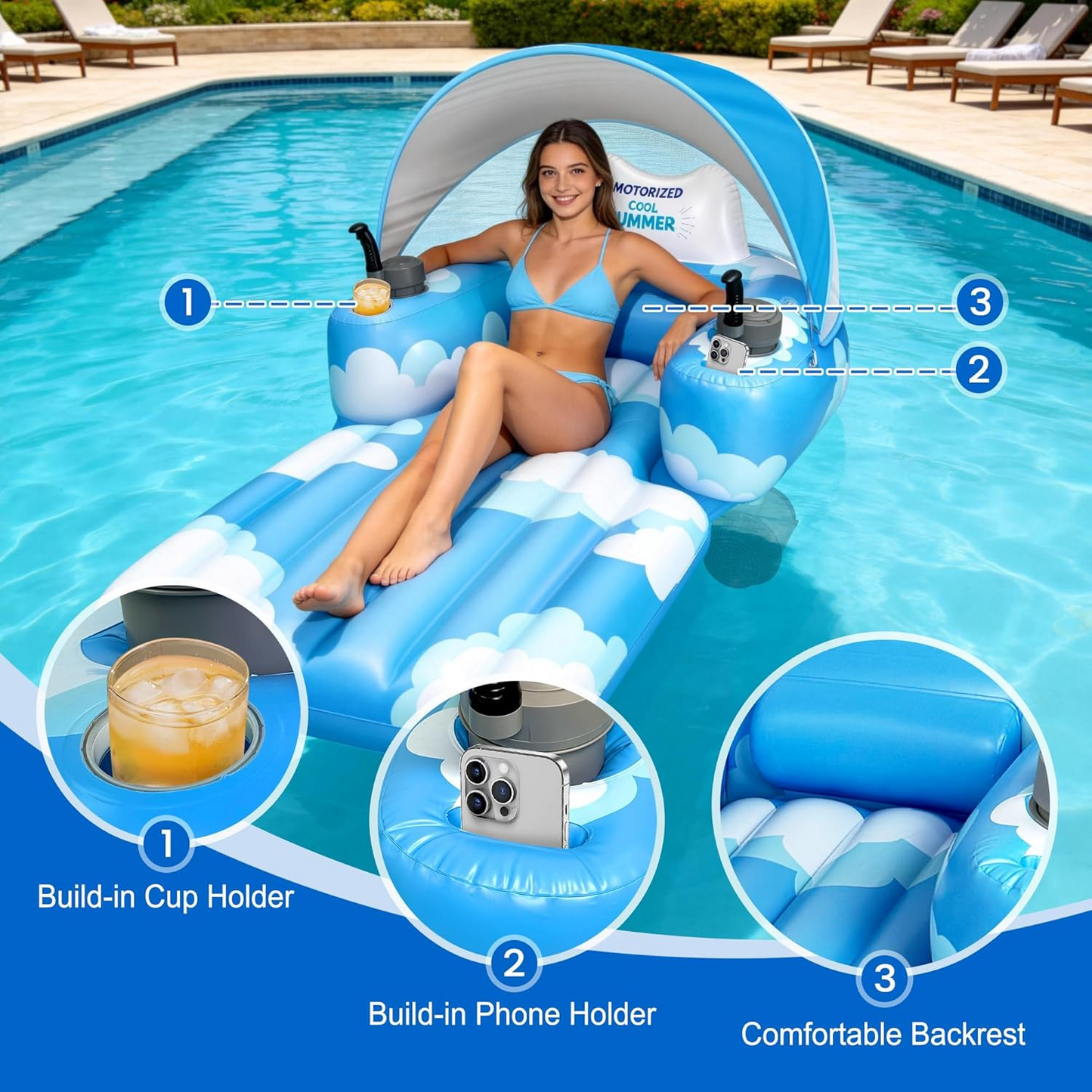 Electric Swimming Machine With Reclining Chair and Sunshade