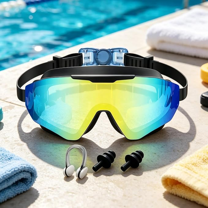 2 Pairs of Anti-fog and UV-protective Swimming Goggles with Earplugs and Nose Clips