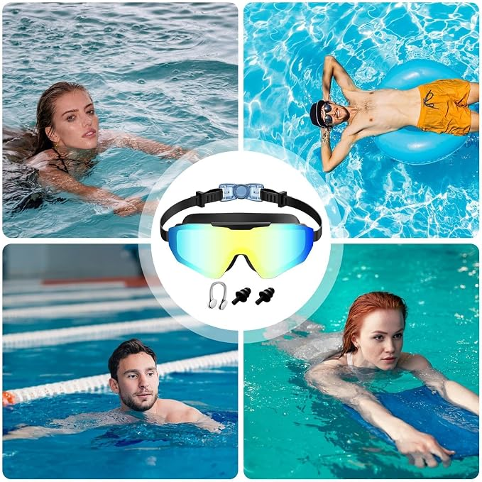 2 Pairs of Anti-fog and UV-protective Swimming Goggles with Earplugs and Nose Clips
