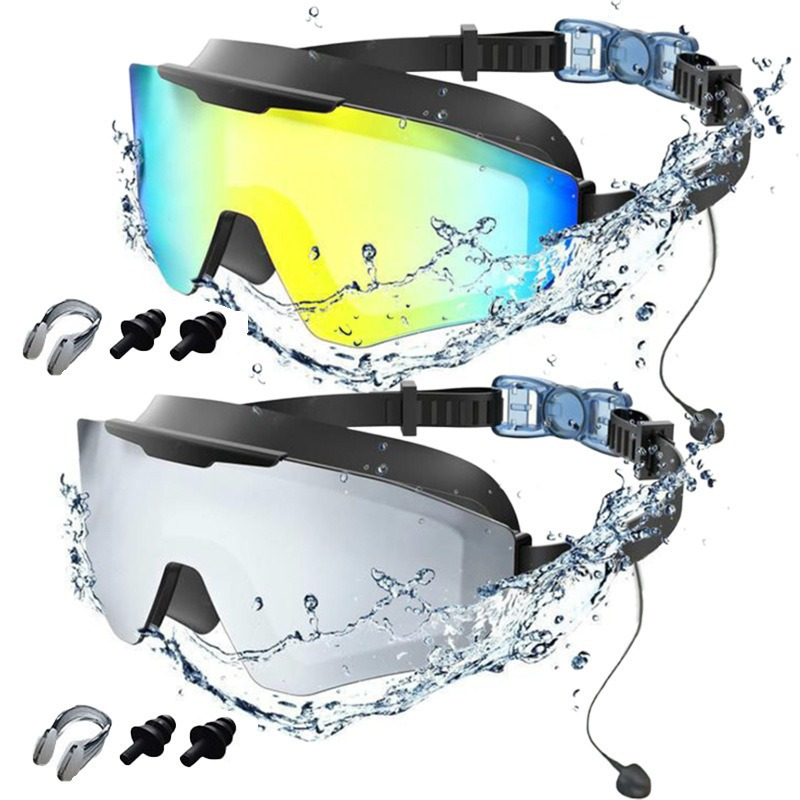 2 Pairs of Anti-fog and UV-protective Swimming Goggles with Earplugs and Nose Clips