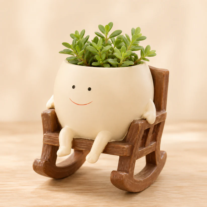 Rocking Chair Smiley Face Creative Flower Pot