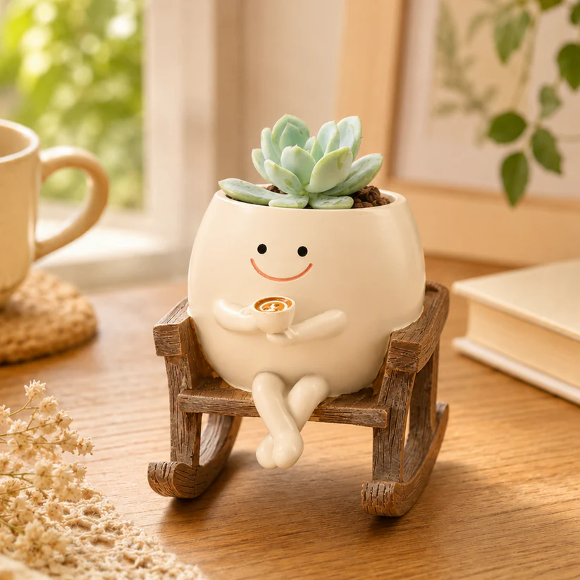 Rocking Chair Smiley Face Creative Flower Pot