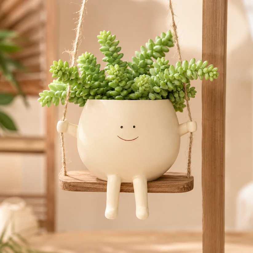 Rocking Chair Smiley Face Creative Flower Pot