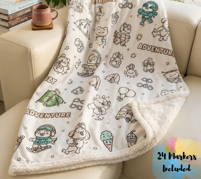 Velvet Coloring Blanket Comes With 24-color Markers