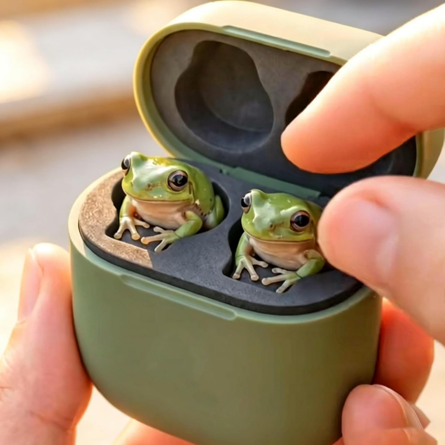 Cute Frog-Shaped Bluetooth Earphones With Charging Case