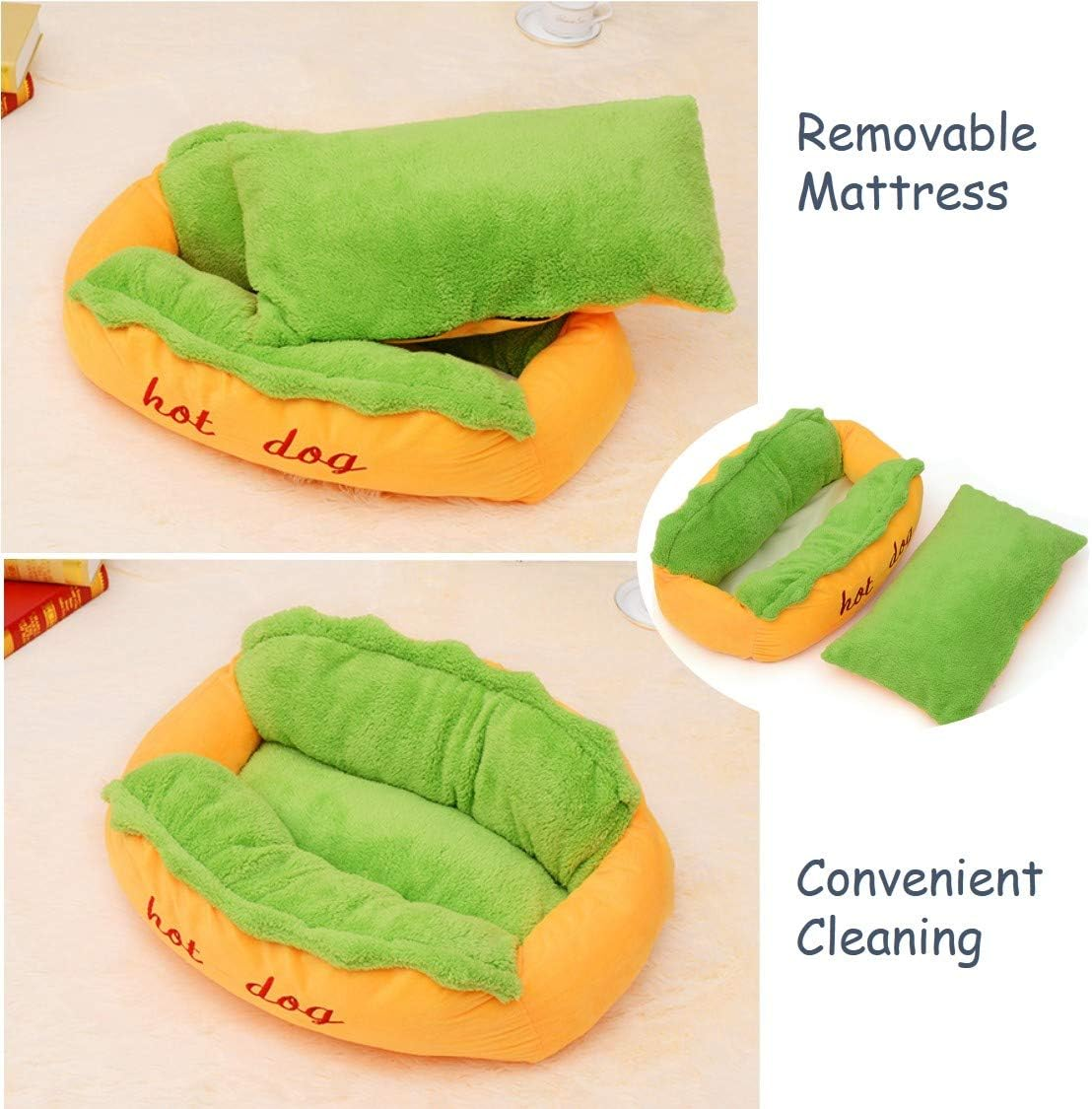 Detachable Soft Hot Dog Shaped Dog Bed