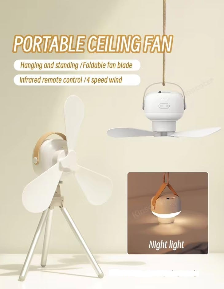 Portable USB Camping Ceiling Fan with LED Light